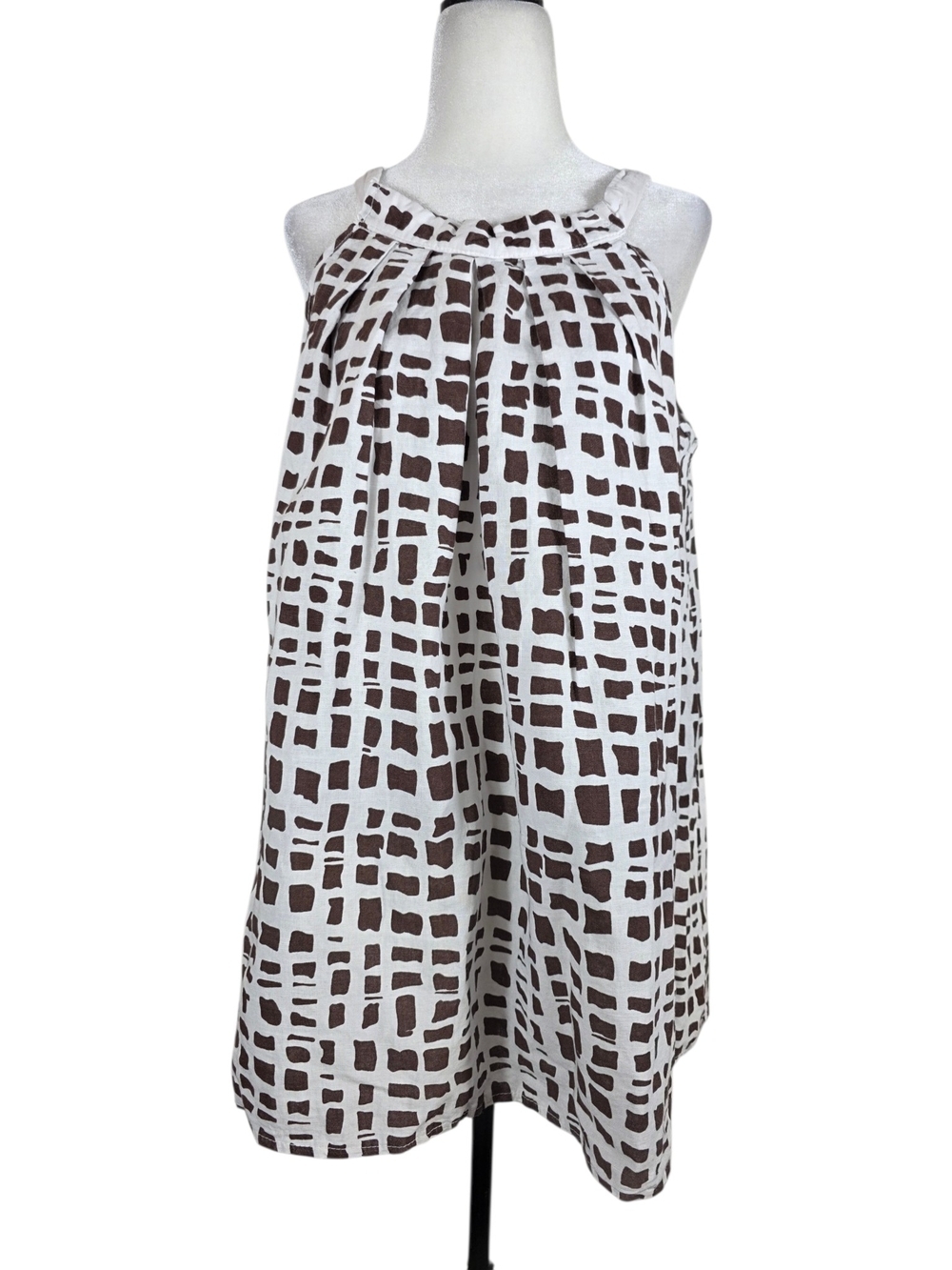 Bellambra Resort Linen Halter neck Top Brown Geometric Print - Made in Italy